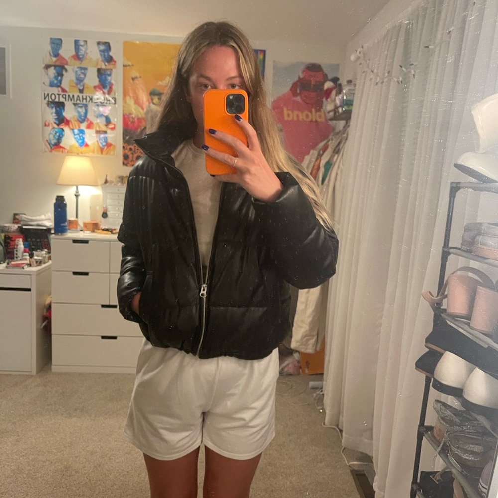 Black Leather Puffer